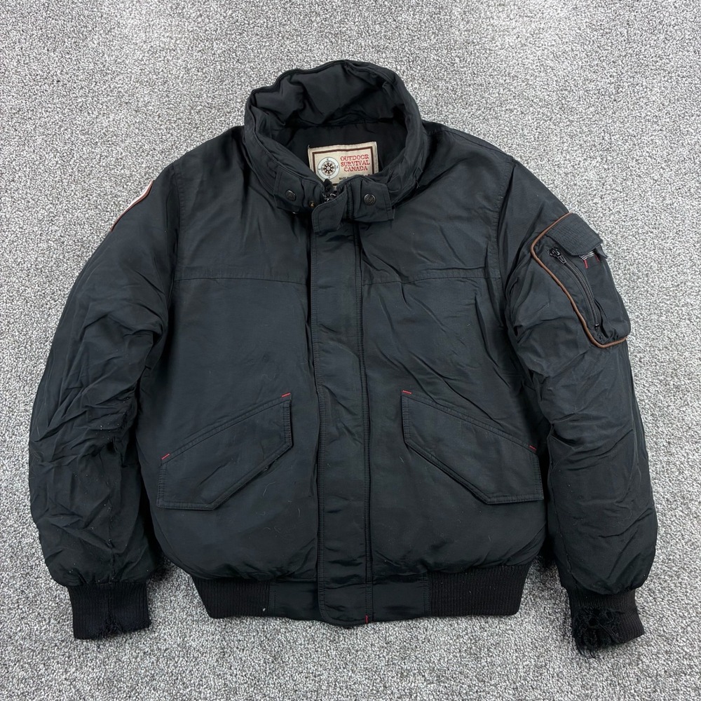 Outdoor Survival Canada Jacket Mens Small Black Entrax 800 Down Fill Cold Bomber